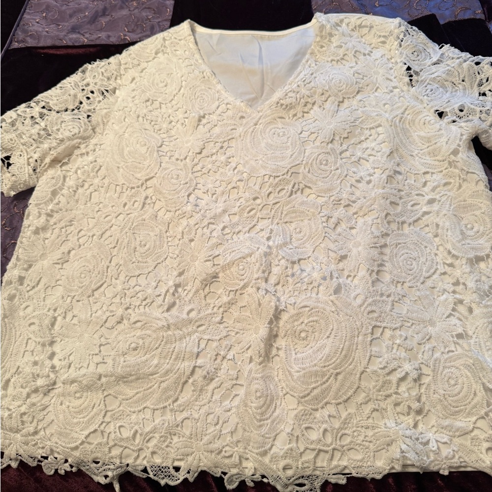 Elegant White Lined Lace Blouse - Picture 2 of 5
